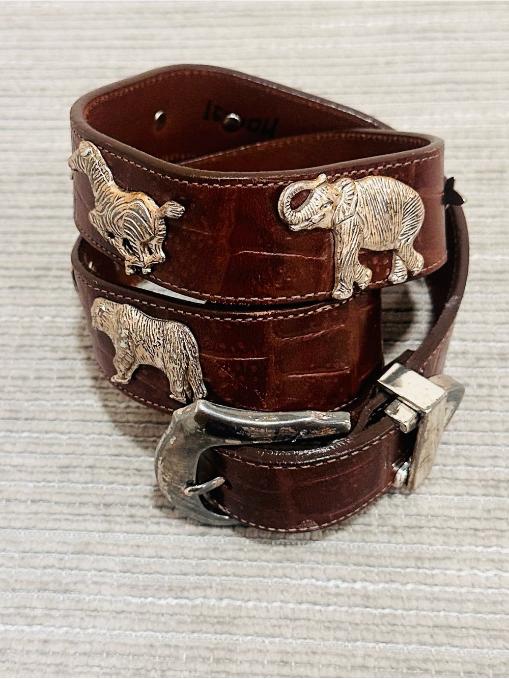 Vintage 1992 Honest by Brighton Leather Safari Belt 30 60509 Animal Concho Croc